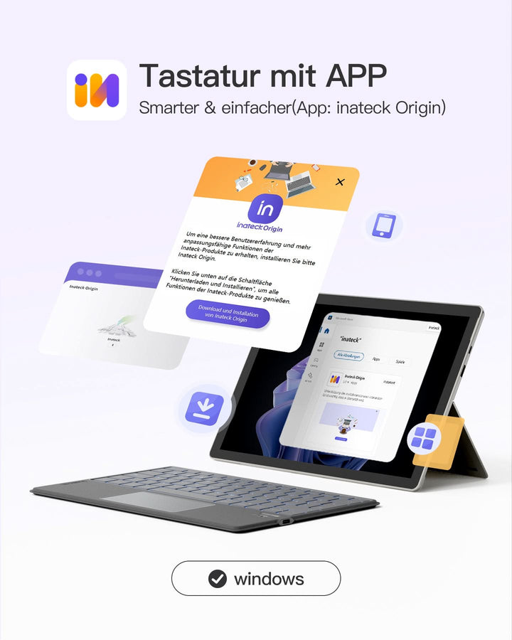 inateck DE Surface Pro AI Tastatur für Surface Pro 7/7+/6/5/4, 7 Farben Hintergrundbeleuchtung, QWERTZ, KB02027