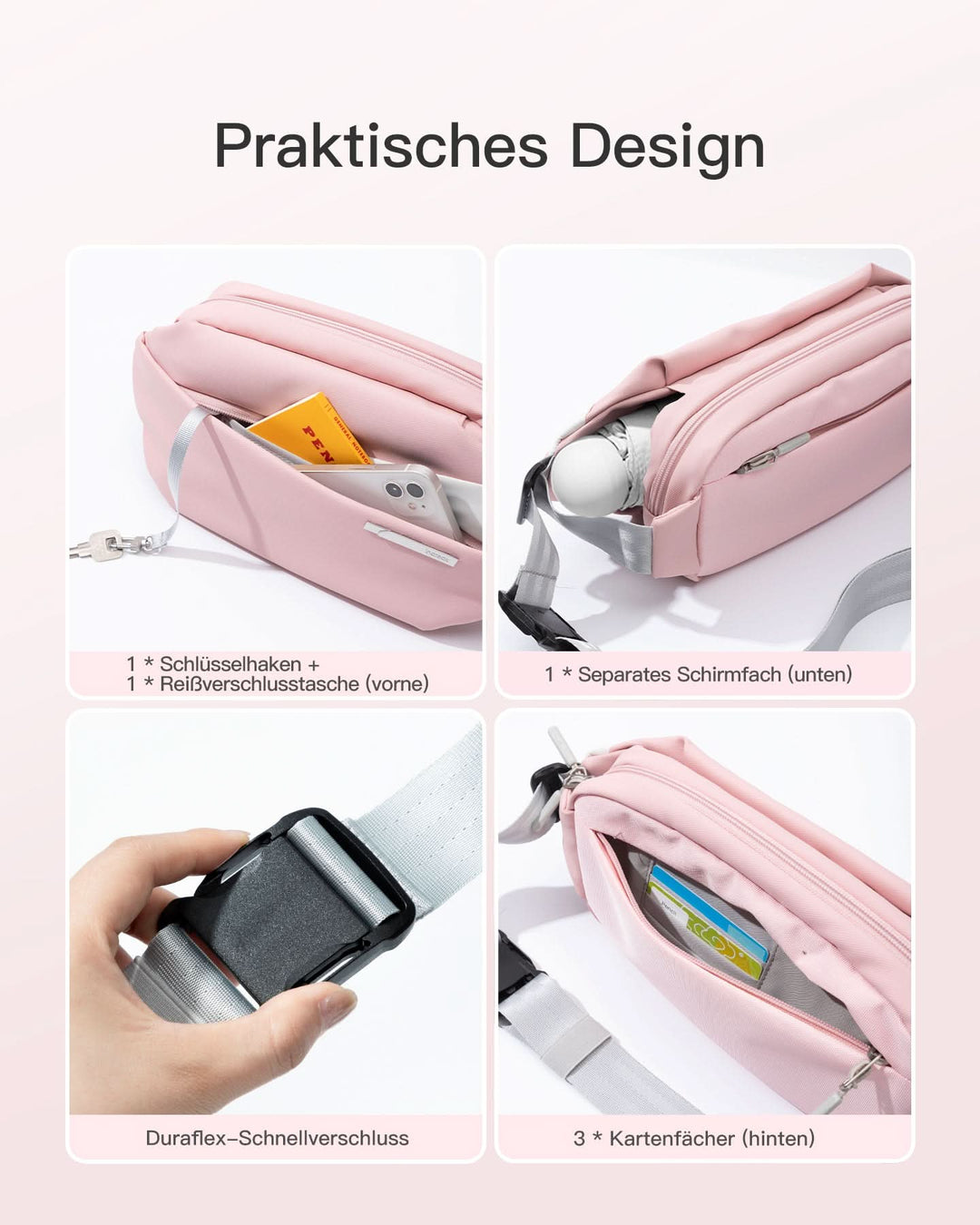 inateck DE Sling Bag mit 19 eingebaute Taschen, stylische Crossbody Bag mit verstellbarem Schultergurt, LB03014