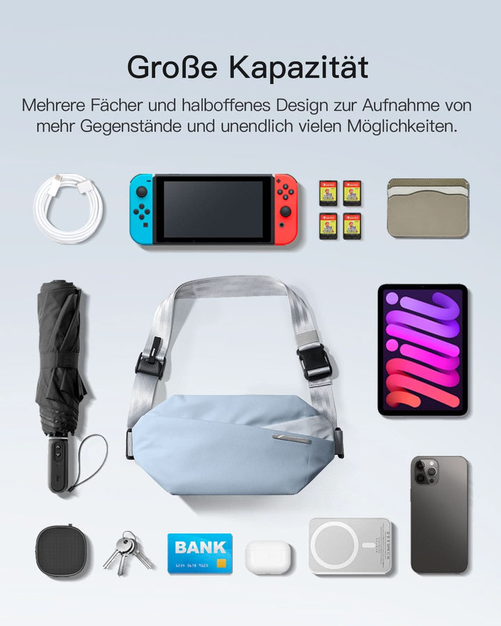 inateck DE Sling Bag mit 19 eingebaute Taschen, stylische Crossbody Bag mit verstellbarem Schultergurt, LB03014