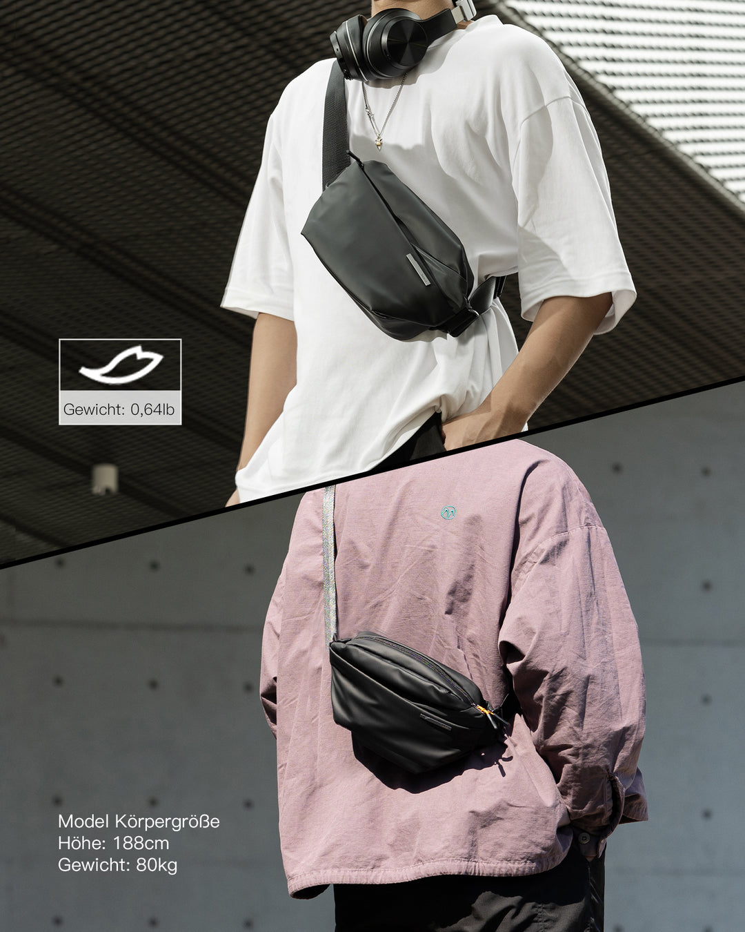 inateck DE Sling Bag mit 19 eingebaute Taschen, stylische Crossbody Bag mit verstellbarem Schultergurt, LB03014