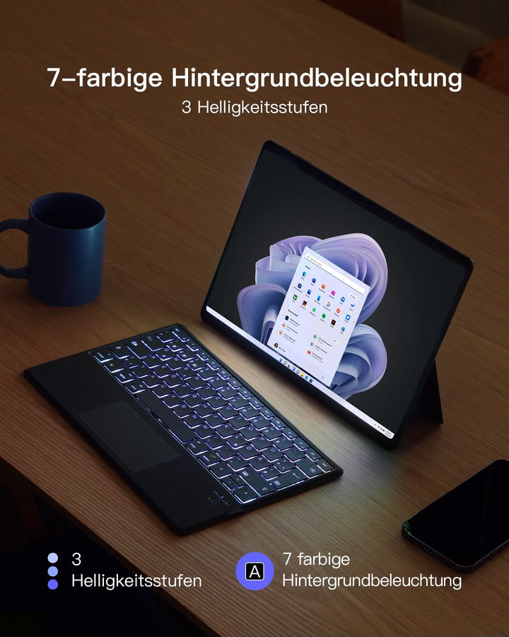 inateck DE KI-Funktion Tablet Tastatur, Unterstützt Windows, iPad OS, Android, iOS, QWERTZ, KB01104