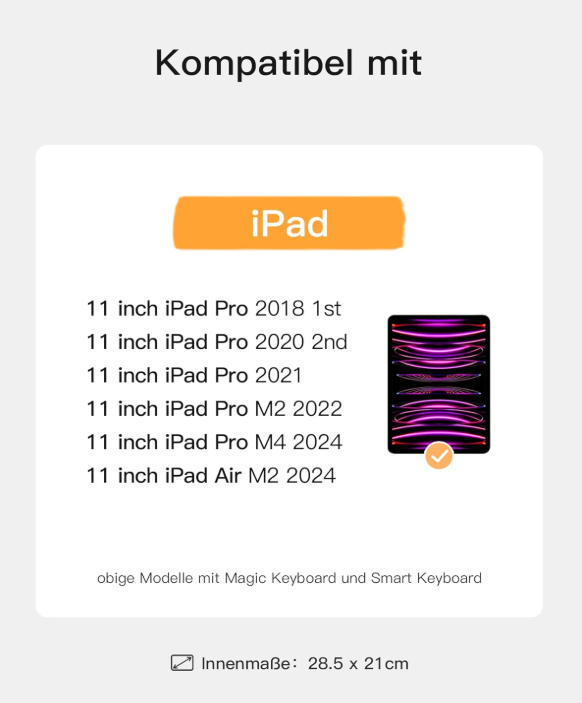 inateck DE Hartschalen Tablet Hülle Tragetasche für 11-12,9 Zoll iPads 2018-2024, AB01002