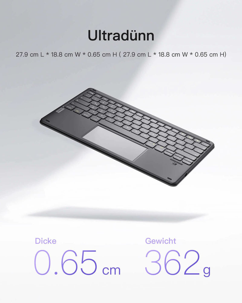 Tablet Tastatur mit Touchpad, Bluetooth Tastatur kompatibel mit Android/iOS-Systeme/Smartphones/Windows PC/iPad, KB01103