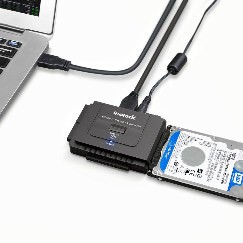 IDE/SATA zu USB 3.0 Adapter, Universalkonverter für 2,5 Zoll und 3,5 Zoll HDD-Laufwerke und 5,25 Zoll DVD-Laufwerke, mit Netzschalter - UA2001 - Inateck Official DE