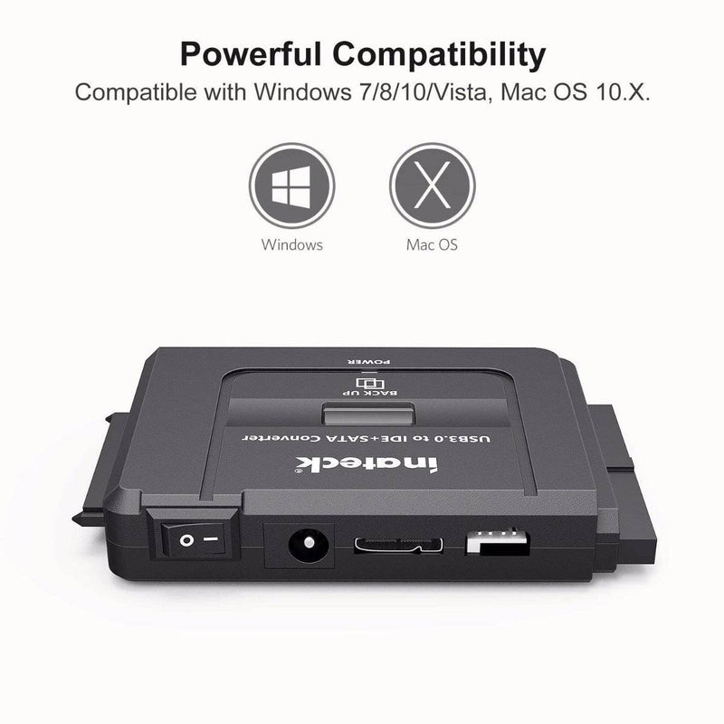 IDE/SATA zu USB 3.0 Adapter, Universalkonverter für 2,5 Zoll und 3,5 Zoll HDD-Laufwerke und 5,25 Zoll DVD-Laufwerke, mit Netzschalter - UA2001 - Inateck Official DE