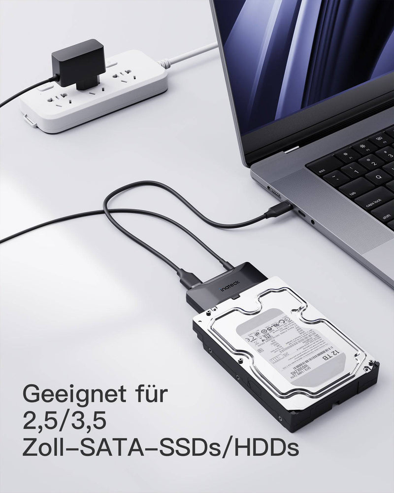 Inateck SATA USB Adapter, USB 3.2 Gen 2 Festplattenadapter für 2.5/3.5 Zoll SSD/HDD, 12V/2A Netzteil im Lieferumfang, bidirektionale Übertragung, UA1006 - Inateck Official DE