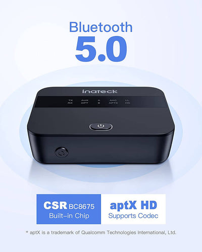 Bluetooth 5.0 aptX HD Transmitter, Audio Adapter mit Anzeige, geringe Latenz, unterstützt Glasfaserkabel, BR1009 - Inateck Official DE