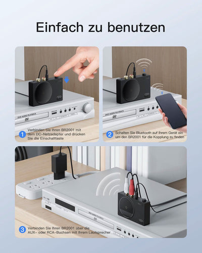 Bluetooth Empfänger Receiver 5.1 Audio Adapter, mit 50cm RCA auf 3.5mm AUX-Kabel, BR2001 - Inateck Official DE