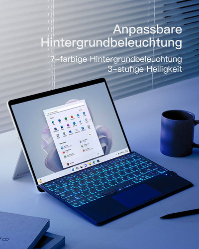 Surface Pro 9 Tastatur für Surface Pro 9/8/X, 7 Farben Hintergrundbeleuchtung, mit Trackpad, KB05113 - Inateck Official DE