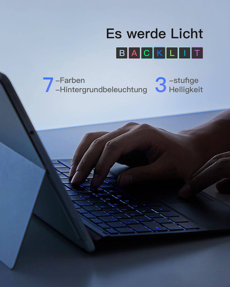 Tastatur für Surface Pro 9/8 und Surface Pro X, mit 7-Farbiger Hintergrundbeleuchtung, QWERTZ, KB05111 - Inateck Official DE
