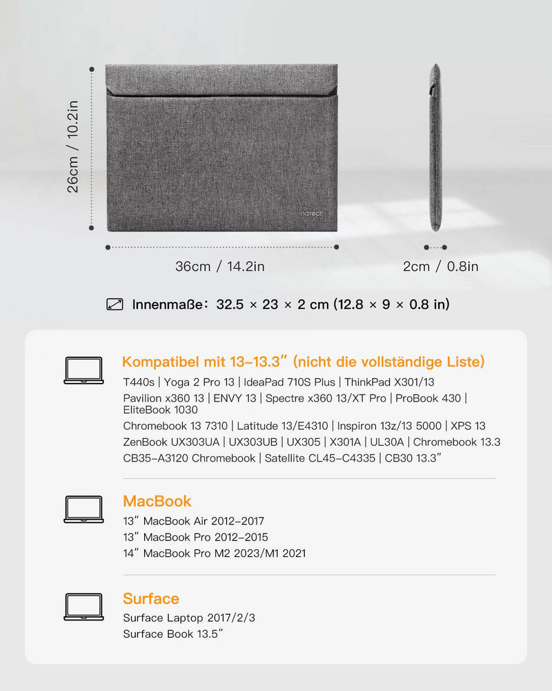 Ultradünne Tasche Hülle 13 Zoll für 14 Zoll MacBook Pro M2 2023/M1 2021, LB01009 - Inateck Official DE