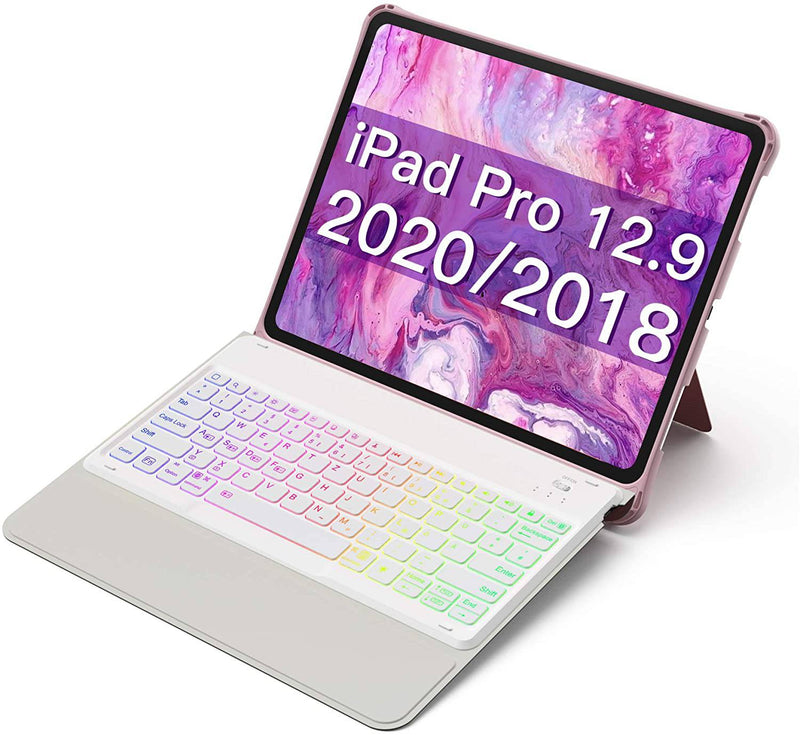 Tastatur Hülle für iPad Pro 12,9 Zoll 2020/2018(4. und 3. Gen) mit DIY Hintergrundbeleuchtung, abnehmbar, KB02006 Rosa - Inateck Official DE