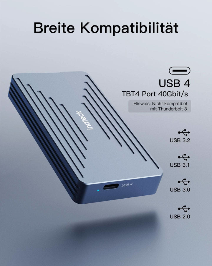 M.2 NVMe SSD-Gehäuse USB4.0/Thunderbolt 4, unterstützt 2230/2242/2260/2280 SSDs, M-Key, FE2028 - Inateck Official DE