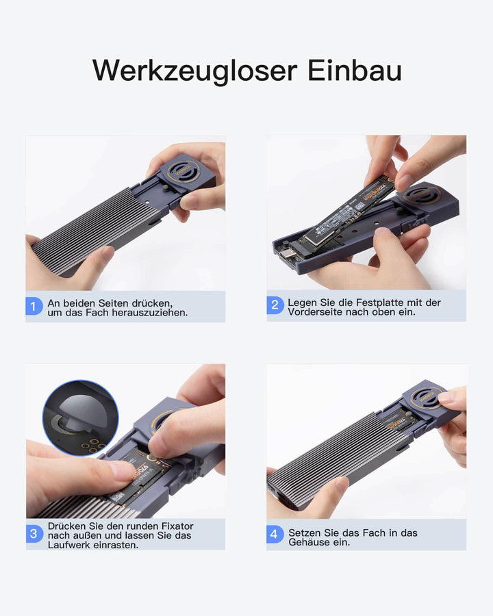 NVMe Gehäuse mit Wärmeableitung-Lüfter, USB 3.2 Gen 2 M.2 SSD 