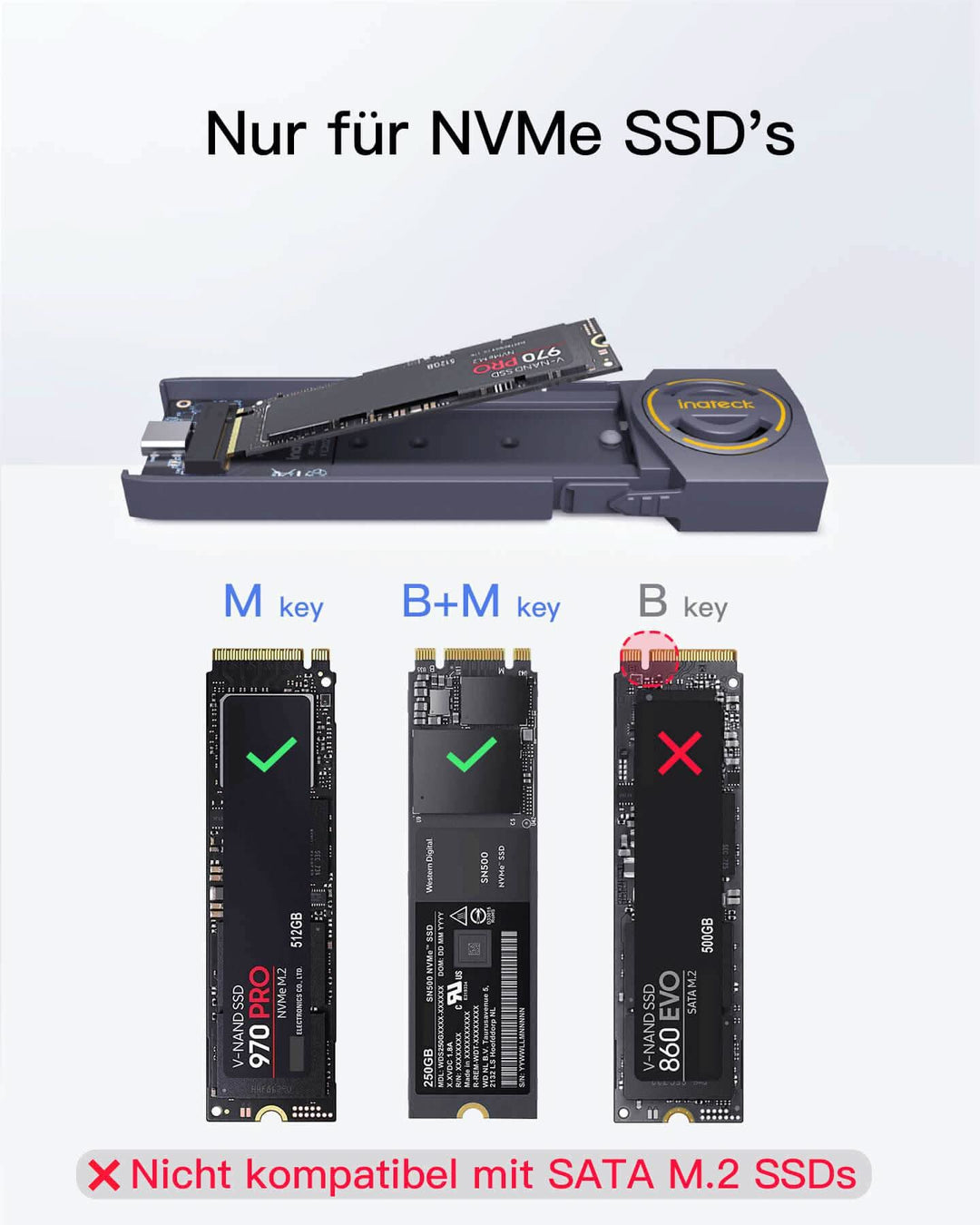 NVMe Gehäuse mit Wärmeableitung-Lüfter, USB 3.2 Gen 2 M.2 SSD 