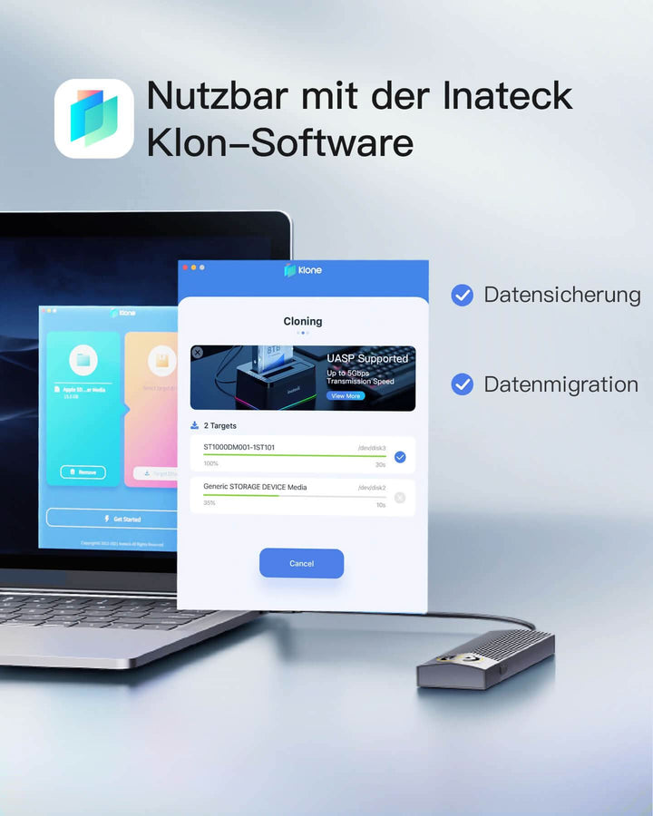 NVMe Gehäuse mit Wärmeableitung-Lüfter, USB 3.2 Gen 2 M.2 SSD  