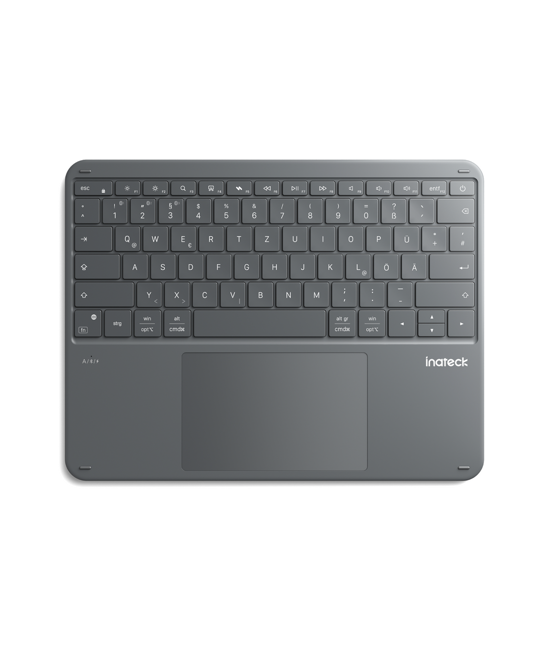 Inateck Bluetooth Tastatur mit 5,9 Zoll großem Touchpad, QWERTZ, 3 Kanäle, iPad/Tablet/Windows, KB105