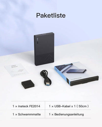 USB 3.2 Gen 2 Festplattengehäuse für 2,5 Zoll SSD HDD 9.5mm/7mm, 6Gbps, mit UASP, FE2014 - Inateck Official DE