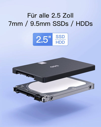 USB 3.2 Gen 2 Festplattengehäuse für 2,5 Zoll SSD HDD 9.5mm/7mm, 6Gbps, mit UASP, FE2014 - Inateck Official DE