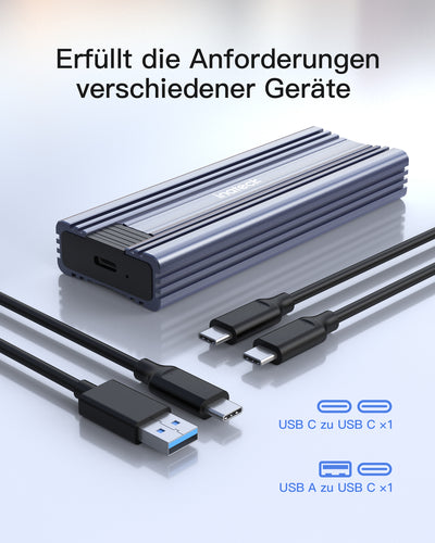 M.2 NVMe Gehäuse USB 3.2 Gen 2, für M.2 SATA /NVMe SSD (2242, 2260, 2280), USB A-C/USB C-C Kabel, FE2025
