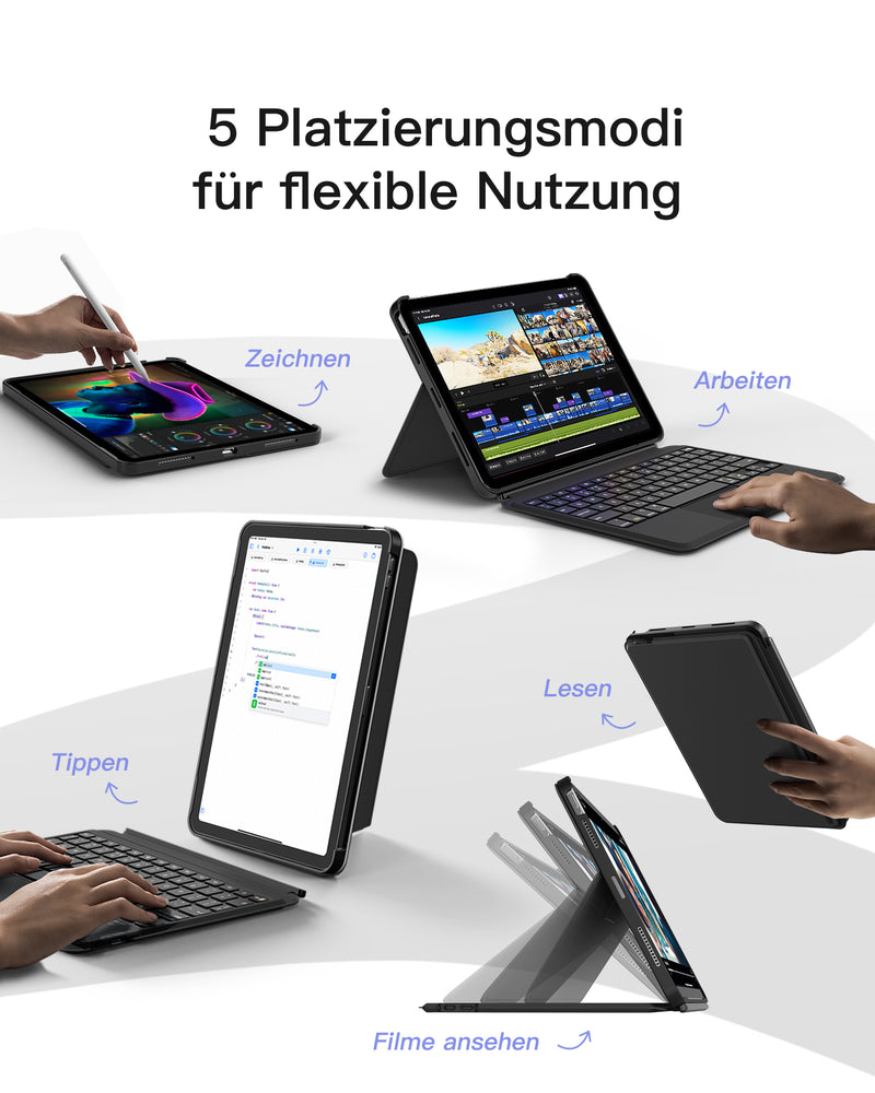 Inateck Bluetooth Tastatur Kompatibel mit iPad Air 5/4, iPad Pro 11 Zoll/12,9 Zoll QWERTZ, KB04111