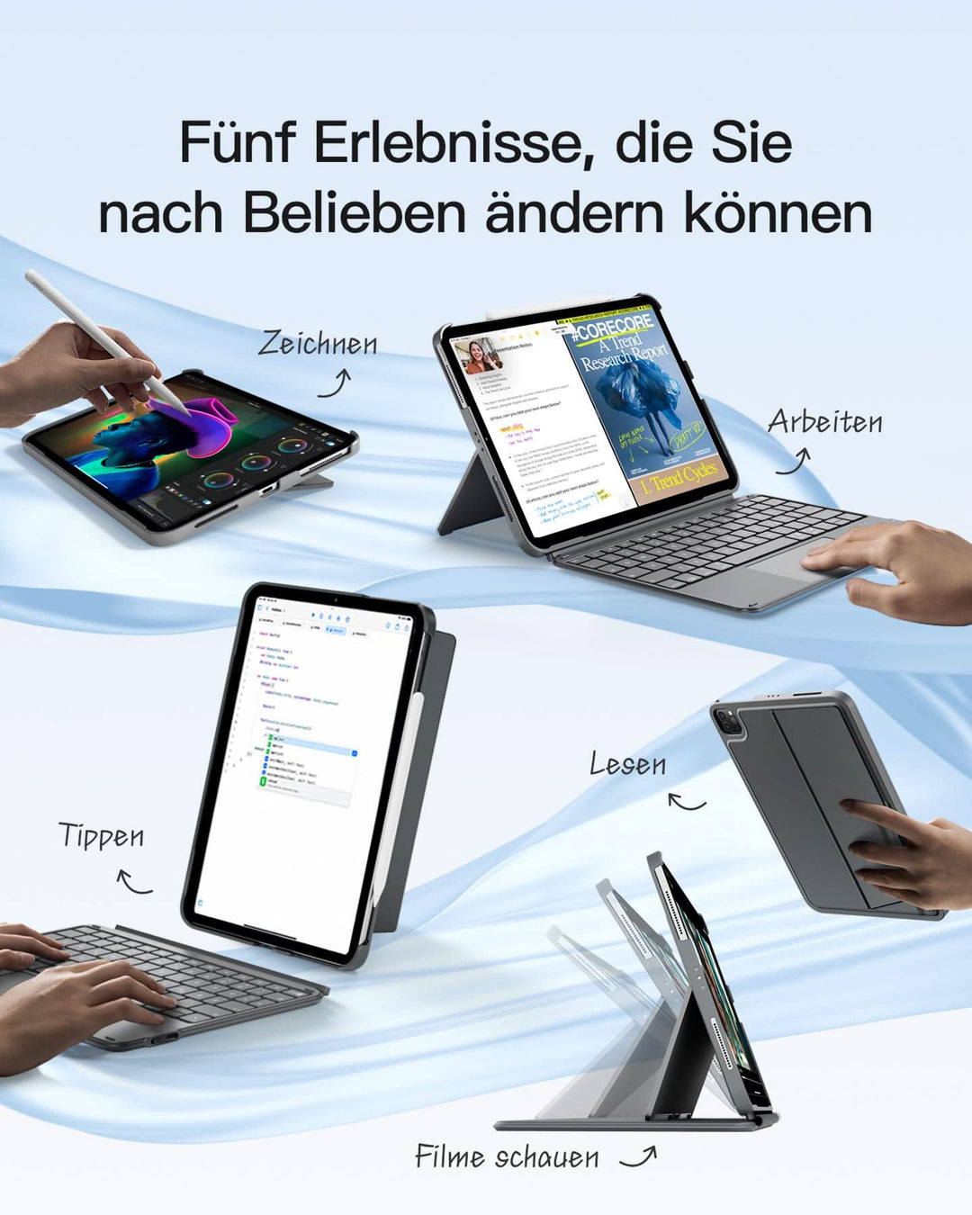 inateck DE Ultraleicht Tastatur für iPad 11" (A16 2025), iPad 10, iPad Air 11" M3/M2 (2025/2024), iPad Air 7/6/5/4, iPad Pro 11" 4/