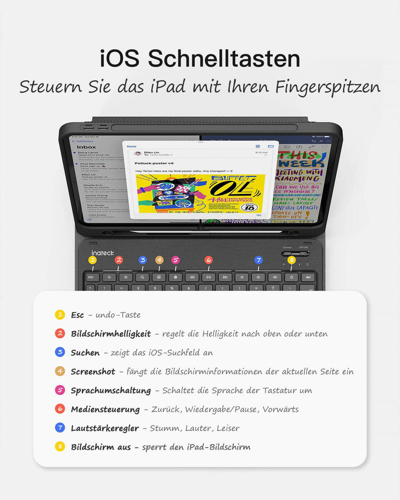 Tastatur Hülle iPad 10 Gen. 2022, iPad Air 5/4 (2022/2020), iPad Pro 11 4/3/2/1, KB04002 - Inateck Official DE