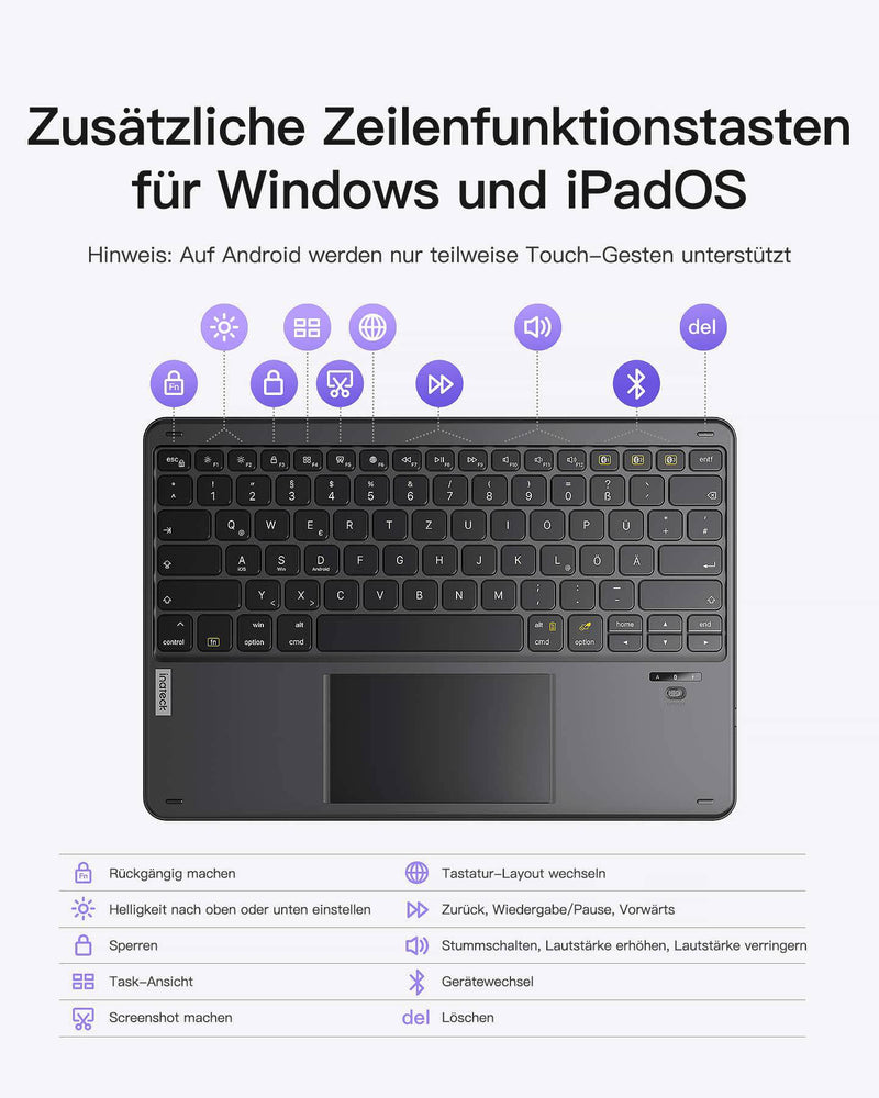 Tablet Tastatur mit Touchpad, Bluetooth Tastatur kompatibel mit Android/iOS-Systeme/Smartphones/Windows PC/iPad, KB01103 - Inateck Official DE