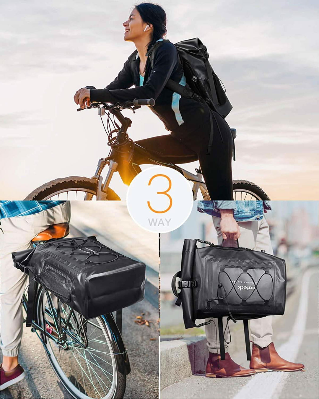 Rhinowalk 3 IN 1 Fahrrad Gepäckträgertaschen Wasserdicht Fahrradtasche für Gepäckträger Fahrrad Rücksitz Tasche Trägertasche Seitentaschen mit Schultergurt
