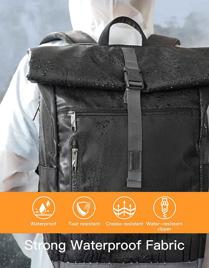 Inateck RollTop Rucksack Herren Damen 25L-30L Fahrradrucksack Schulrucksack Daypack für Uni Fahrrad Freizeit Job Sport Reisen, BP01003, Schwarz – Inateck Official DE
