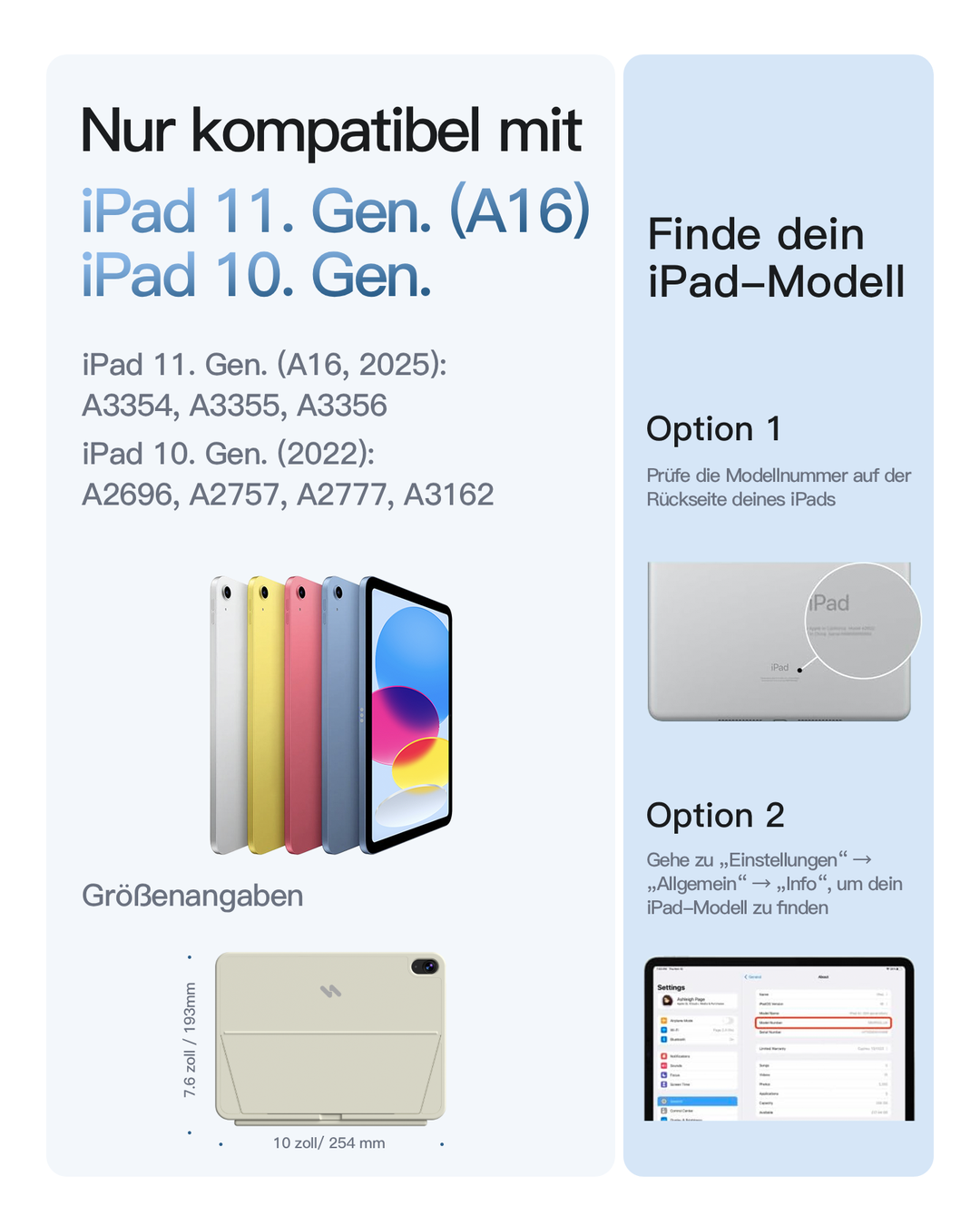 Abnehmbar Hülle mit Tastatur für iPad 11" A16 2025, iPad 10.9" 2022,mit Stifthalter, QWERTZ, AceTouch Pro, KB403-10 | Red Dot Design Award 2026