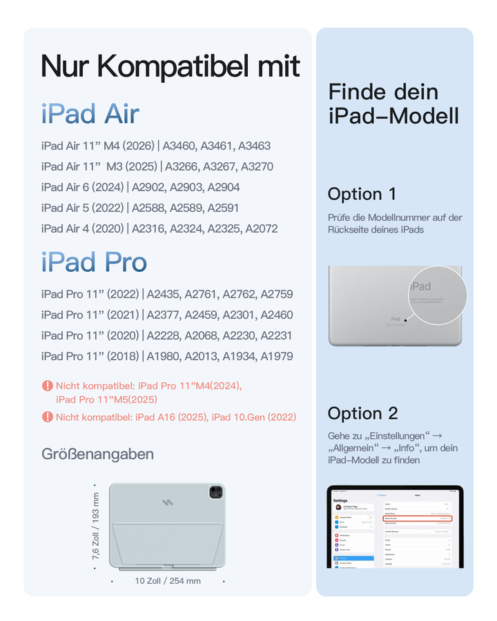 Inateck Abnehmbar Hülle mit Tastatur für iPad Air 11 Zoll(2026/2025/2024), iPad Air 5/4,für iPad Pro 11 Zoll, QWERTZ, AceTouch Pro, KB403-11A | Red Dot Design Award 2026