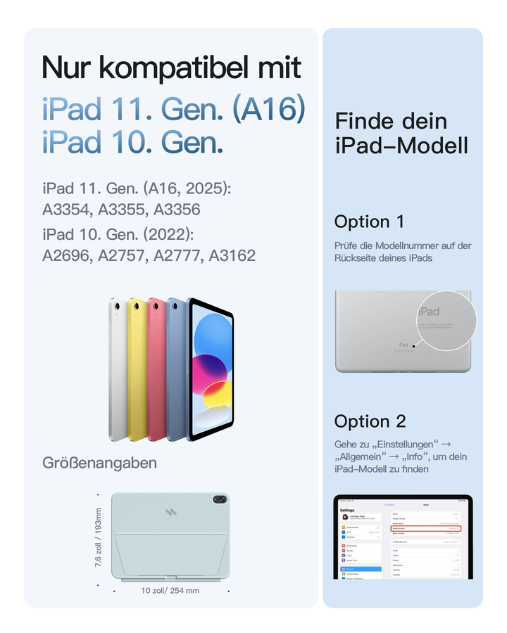 Abnehmbar Hülle mit Tastatur für iPad 11" A16 2025, iPad 10.9" 2022,mit Stifthalter, QWERTZ, AceTouch Pro, KB403-10 | Red Dot Design Award 2026