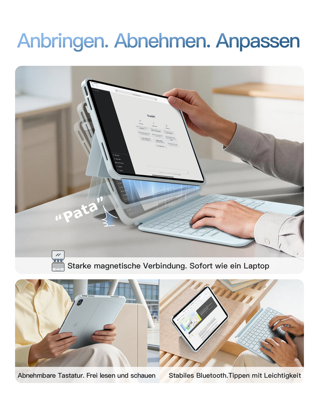 Abnehmbar Hülle mit Tastatur für iPad 11" A16 2025, iPad 10.9" 2022,mit Stifthalter, QWERTZ, AceTouch Pro, KB403-10 | Red Dot Design Award 2026