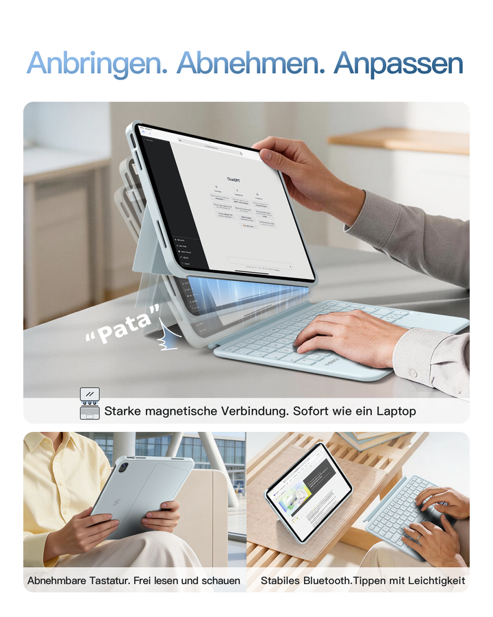 Abnehmbar Hülle mit Tastatur für iPad 11" A16 2025, iPad 10.9" 2022,mit Stifthalter, QWERTZ, AceTouch Pro, KB403-10 | Red Dot Design Award 2026