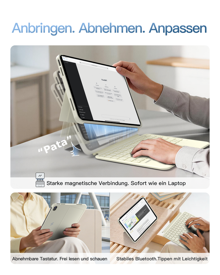 Abnehmbar Hülle mit Tastatur für iPad 11" A16 2025, iPad 10.9" 2022,mit Stifthalter, QWERTZ, AceTouch Pro, KB403-10 | Red Dot Design Award 2026
