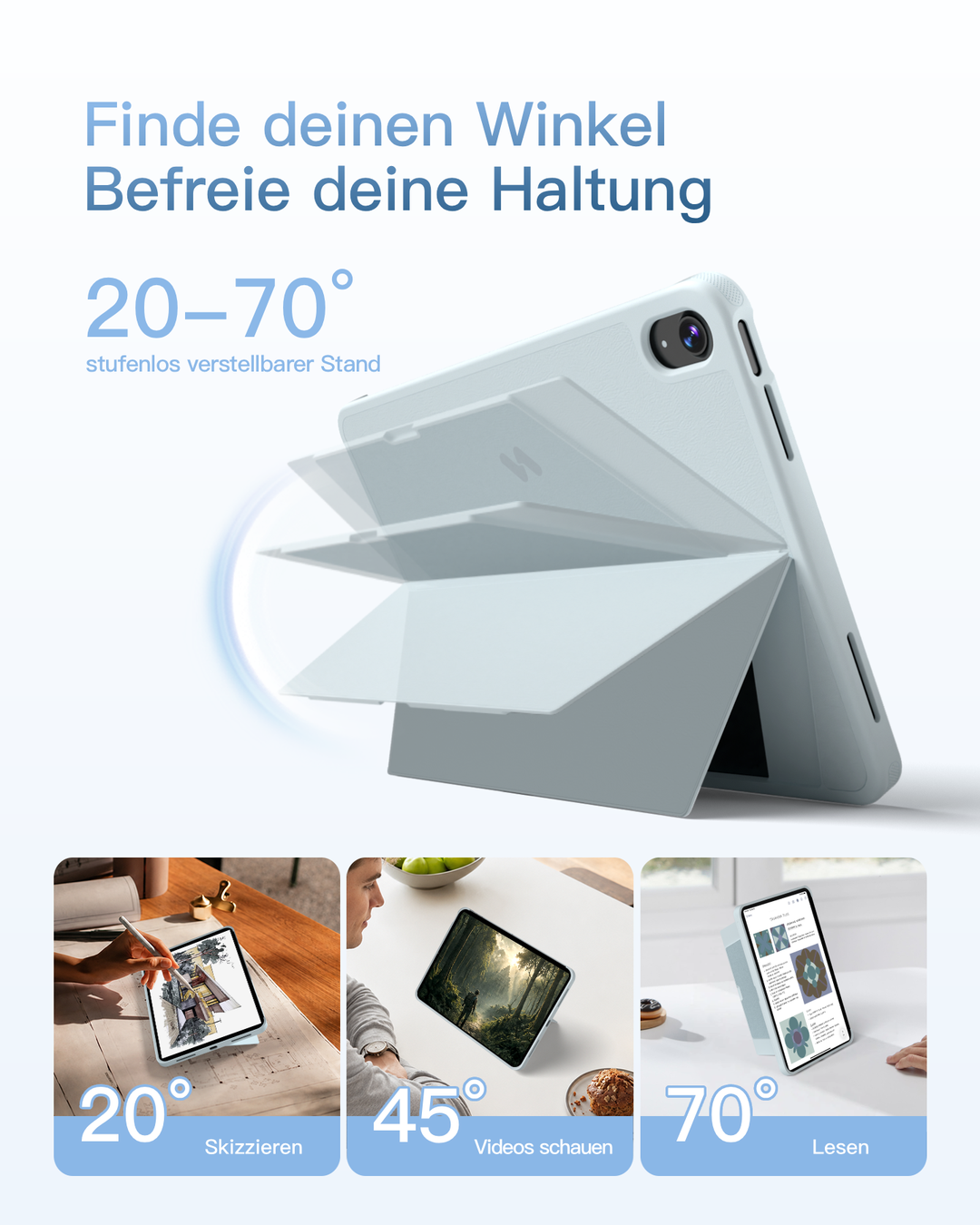 Abnehmbar Hülle mit Tastatur für iPad 11" A16 2025, iPad 10.9" 2022,mit Stifthalter, QWERTZ, AceTouch Pro, KB403-10 | Red Dot Design Award 2026