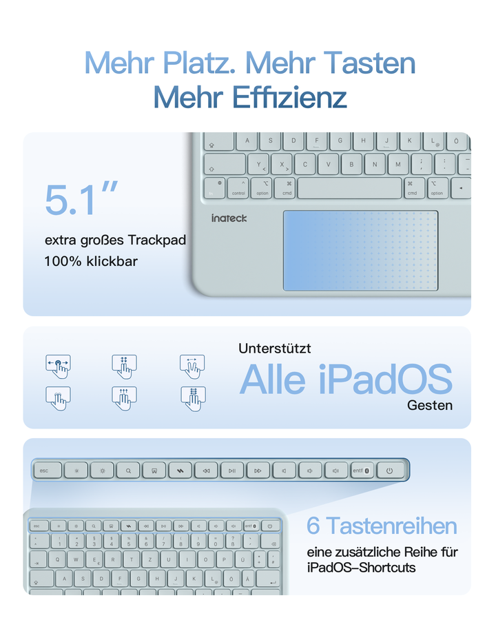 Abnehmbar Hülle mit Tastatur für iPad 11" A16 2025, iPad 10.9" 2022,mit Stifthalter, QWERTZ, AceTouch Pro, KB403-10 | Red Dot Design Award 2026