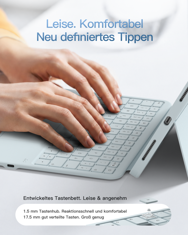 Abnehmbar Hülle mit Tastatur für iPad 11" A16 2025, iPad 10.9" 2022,mit Stifthalter, QWERTZ, AceTouch Pro, KB403-10 | Red Dot Design Award 2026