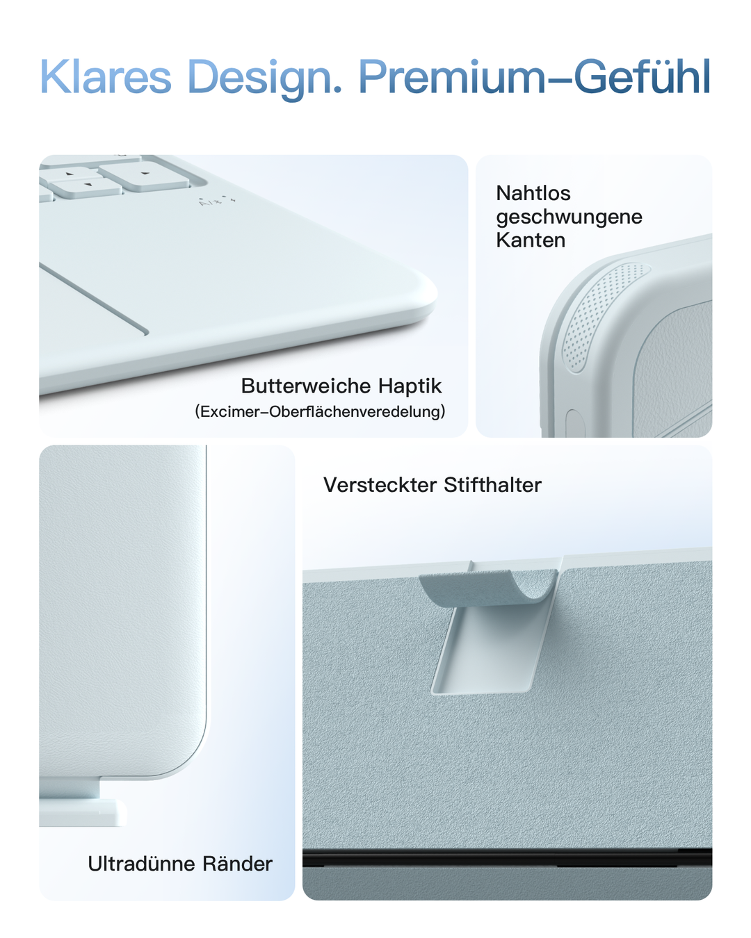 Abnehmbar Hülle mit Tastatur für iPad 11" A16 2025, iPad 10.9" 2022,mit Stifthalter, QWERTZ, AceTouch Pro, KB403-10 | Red Dot Design Award 2026