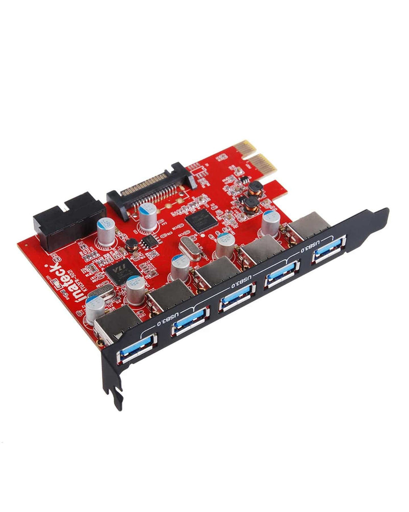 PCIe USB 3,0 Karte (5 Ports), 20-poliger Anschluss mit 15-Poligem SATA-Anschluss, 4-poliges 2-x-15-Pin-Kabel, EIN Y-Kabel (Flexibles SATA-Kabel) - KTU3FR-5O2I - Inateck Official DE