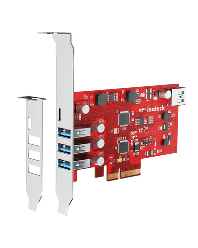 PCIe USB 3.2 Gen 2 Erweiterungskarte mit 4 USB-A und 1 USB-C Ports Keine Externe Stromversorgung erforderlich, KU5211ALP_red - Inateck Official DE