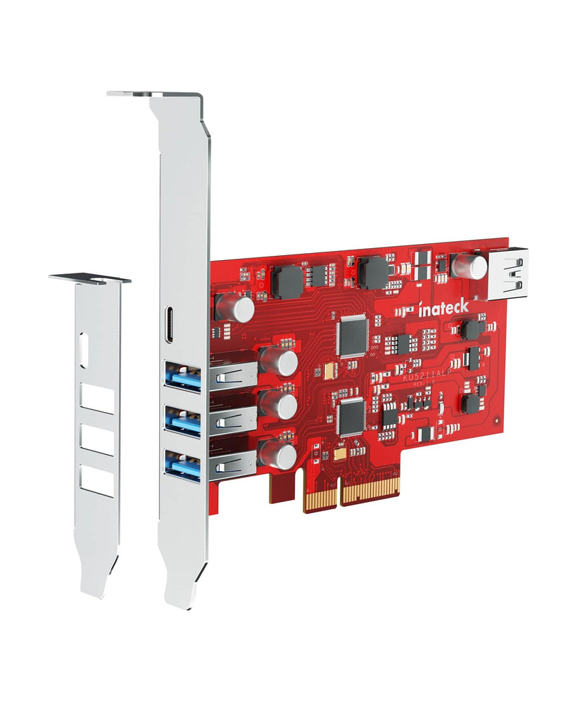 PCIe USB 3.2 Gen 2 Erweiterungskarte mit 4 USB-A und 1 USB-C Ports Keine Externe Stromversorgung erforderlich, KU5211ALP_red - Inateck Official DE