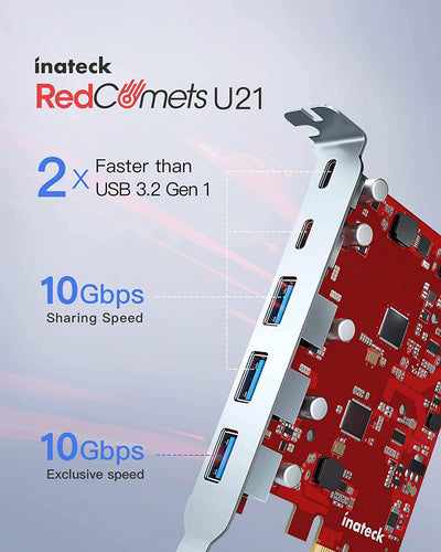 PCIe zu USB 3.2 Gen 2 Karte mit 20 Gbit/s Bandbreite, 3 USB Typ-A und 2 USB Typ-C Anschlüsse, RedComets U21 - Inateck Official DE