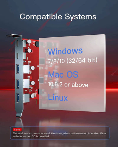 PCIe zu USB 3.2 Gen 2 Karte mit 20 Gbit/s Bandbreite, 3 USB Typ-A und 2 USB Typ-C Anschlüsse, RedComets U21 - Inateck Official DE