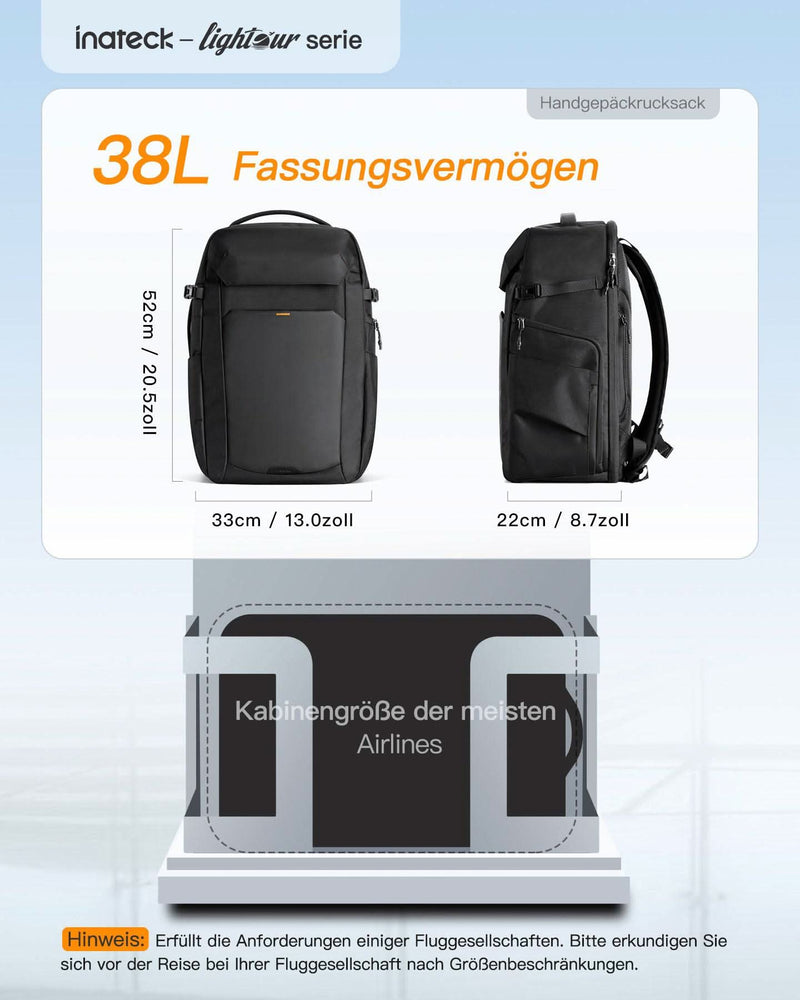 TSA-freundliche 38L Reiserucksack mit separatem Schuhfach Kabinenrucksack Damen Herren, BP03008 - Inateck Official DE