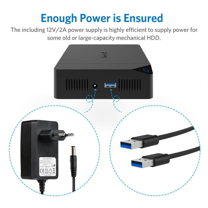 Festplattengehäuse 3.5 USB 3.0, HDD Gehäuse für 2,5”/ 3,5” SATA HDD SSD, Unterstützt UASP und maximal 12 TB Laufwerke, 12 V/ 2A Netzteil - FE3002 - Inateck Official DE