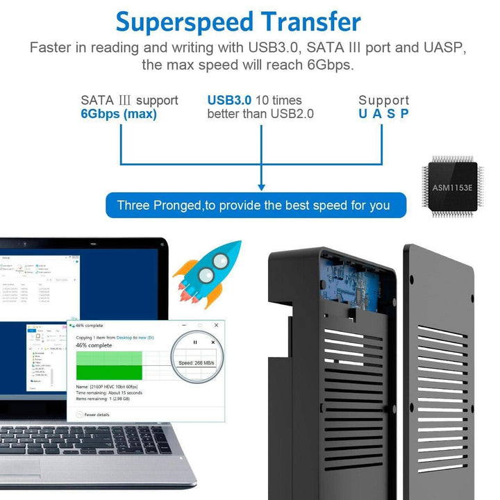 Festplattengehäuse 3.5 USB 3.0, HDD Gehäuse für 2,5”/ 3,5” SATA HDD SSD, Unterstützt UASP und maximal 12 TB Laufwerke, 12 V/ 2A Netzteil - FE3002 - Inateck Official DE