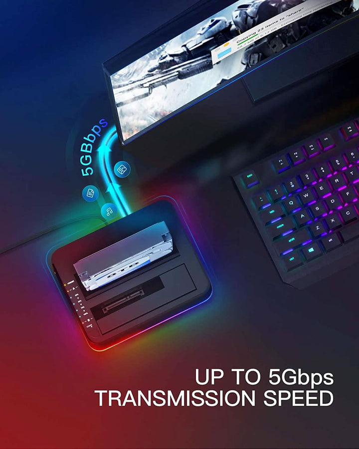 RGB Festplatten Dockingstation USB 3.0 mit Offline-Klonfunktion, für 2.5 u. 3.5 Zoll SATA HDDs und SSDs, UASP Unterstützt SA02003, Schwarz - Inateck Official DE
