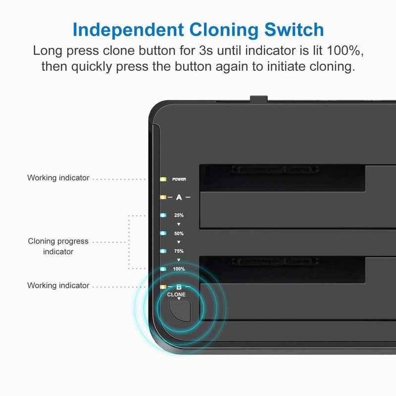 USB 3.0 Dockingstation, SATA Dual-Schacht Docking, Offline-Klonen unterstützt - SA02002 - Inateck Official DE